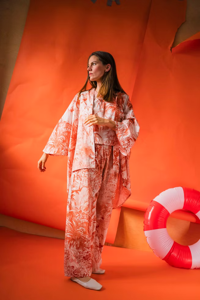 Club Tropicana Flaming Flora cotton oversized Shirt, Crop Top and Pants