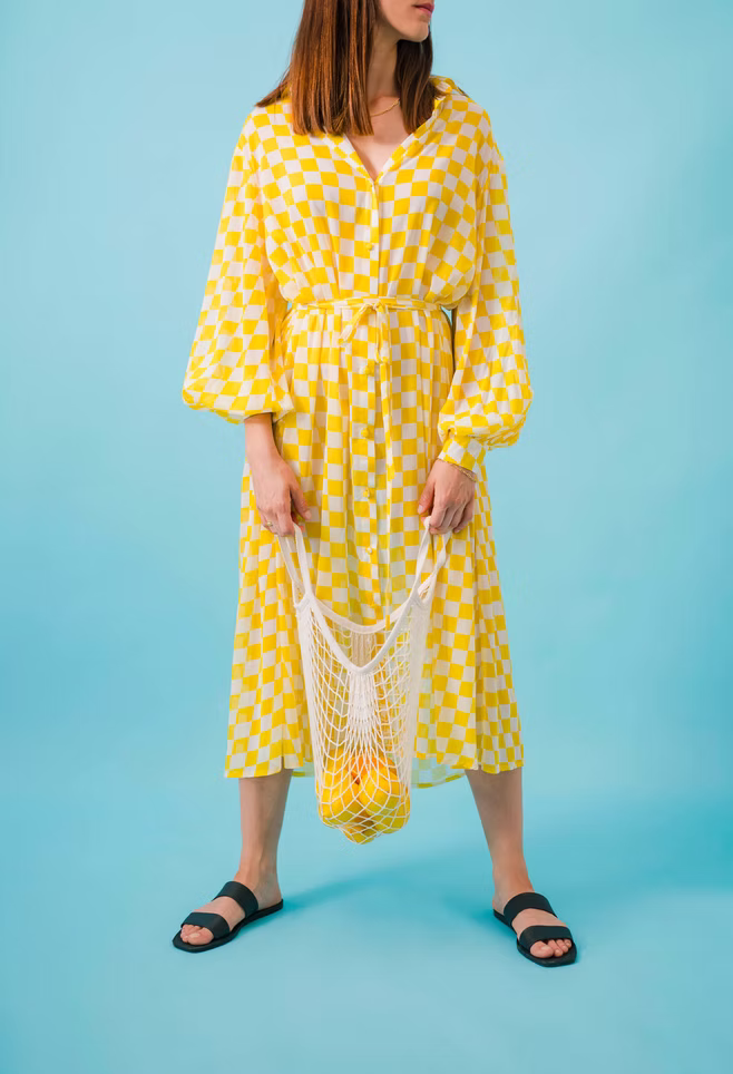 Club Tropicana Yellow Silk Shirt Dress