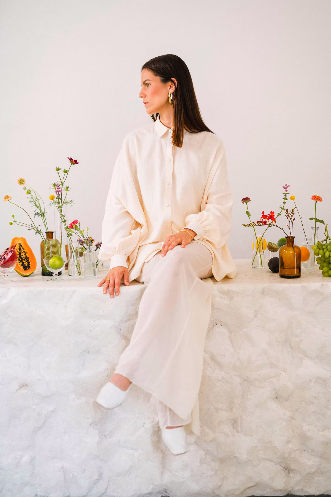 Club Tropicana Ecru oversized shirt in eco vero viscose