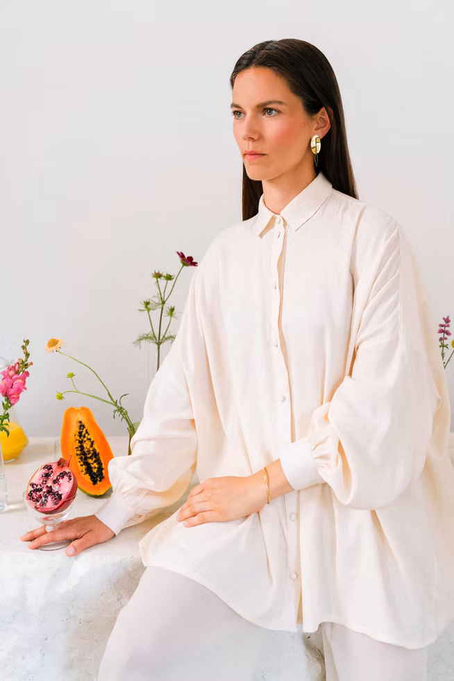 Club Tropicana Ecru oversized shirt in eco vero viscose