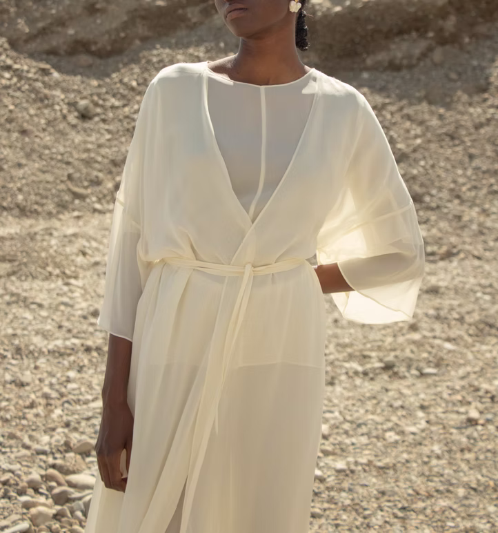Basic top, Entari and Long Pants in transparent Ivory Viscose