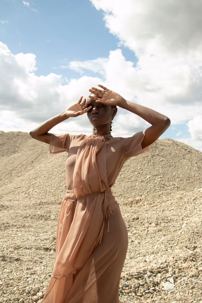 Nude Silk transparent layerd Skirt and basic top