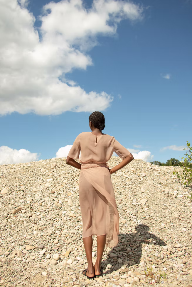 Nude Silk transparent layerd Skirt and basic top
