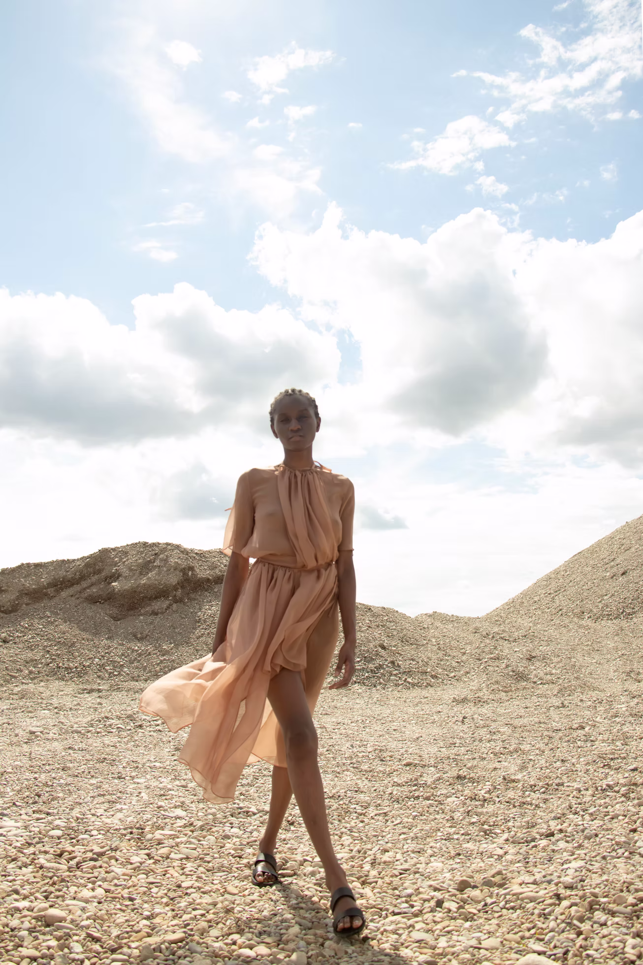 Nude Silk transparent layerd Skirt and basic top