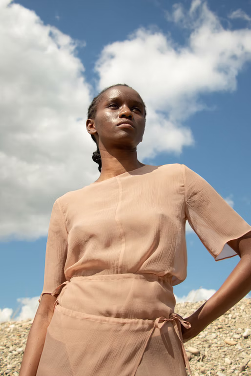 Nude Silk transparent layerd Skirt and basic top
