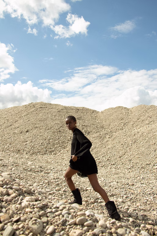 Tunika top and Shorts in transparent Black Viscose